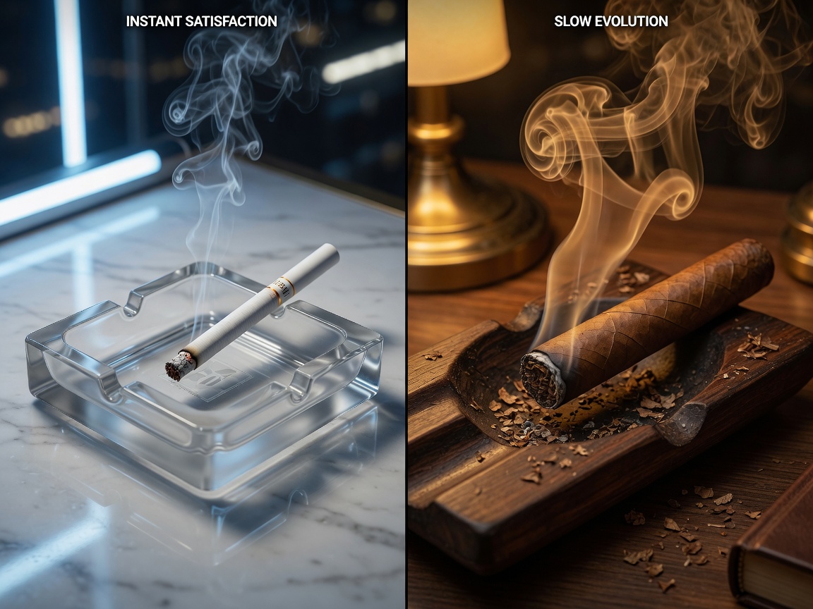 Le dispositif de la même soirée : un cigare et deux cigarettes, deux échelles de temps lues dans la même bouche.